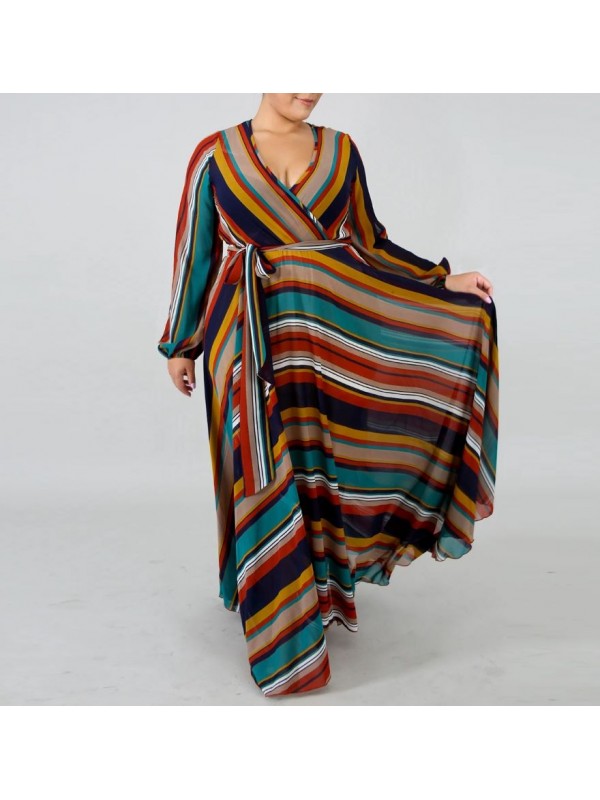 Vestito Donna Lungo a Righe Taglie Grandi Woman Oversize Maxi Dress OS120013B- f4